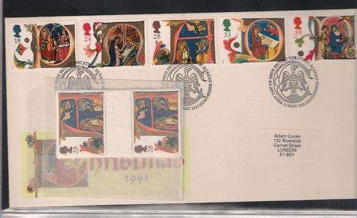 FULL SET OF GUTTER PAIRS & FDC - 1991 CHRISTMAS - ONE BID FOR BOTH AS PER SCAN. SEE MORE