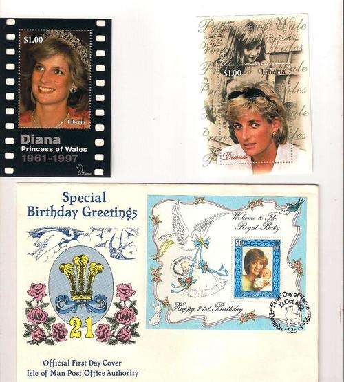 LADY DI IOM- ROYAL BIRTH OF WILLS (about to become Dad) & TWO M/S FROM LIBERIA. FOR THE COLLECTOR!!