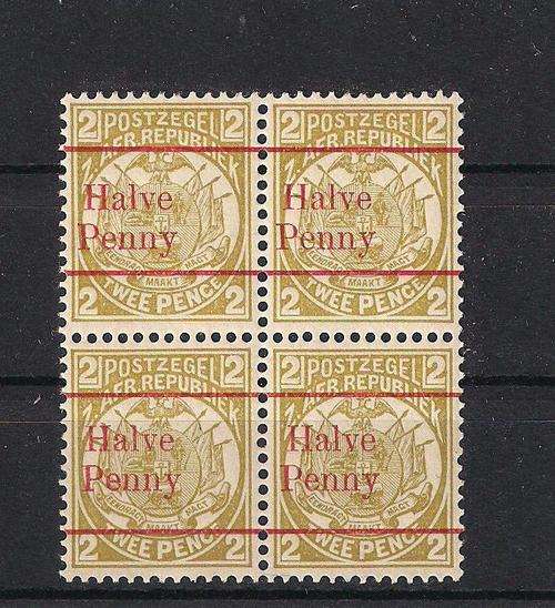 1893 UM BLOCK OF FOUR, HALF PENNY ON 2d STAMPS AS PER SCAN 13 1/2 MM VARIETY. NICE ITEM