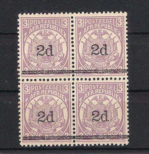 1897 UM BLOCK OF FOUR, 2d SURCHARGE ON 3D  STAMPS AS PER SCAN 13 1/2 MM VARIETY. NICE ITEM