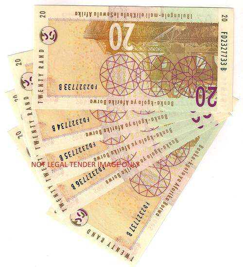 FIVE UNCIRCULATED R20 TT MBOWENI NOTES IN SEQUENCE AS PER SCAN