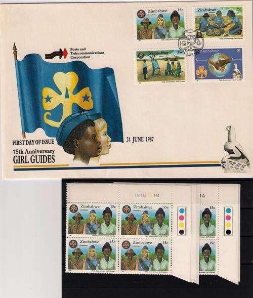75th Anniversary GIRL GUIDES FDC (LARGE) & FULL SETS (A&B) CONTROL BLKS. SEE SCAN - CLEAN ITEMS