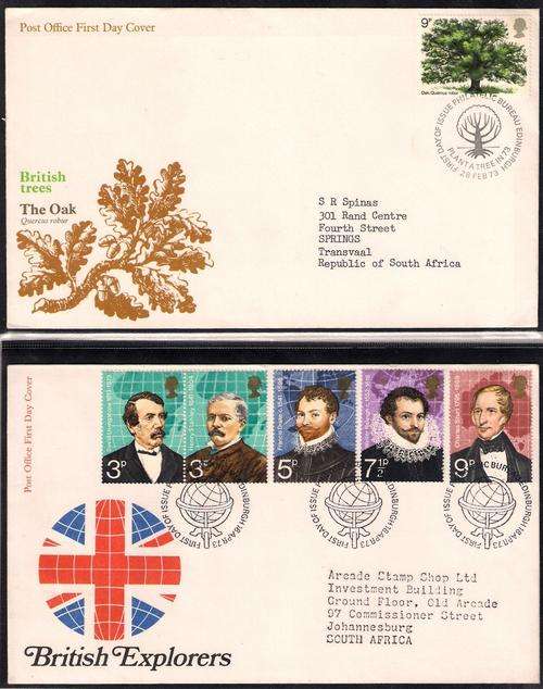 TWO - FDC'S BRITISH TREES & BRITISH EXPLORERS AS SEEN IN SCAN