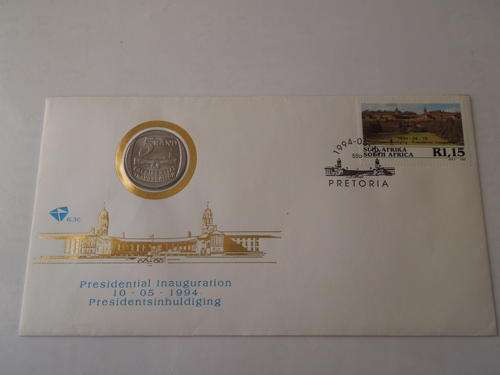 1994 INAUGURATION R5 ( CIRCULATED ) COIN IN FDC 6.3C