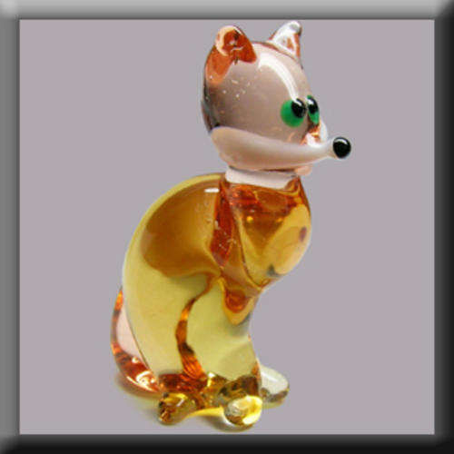 100% Handmade Lampglass Fox figurine, light brown in colour
