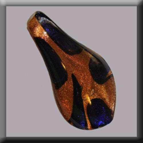 Lampglass Teardrop shaped Pendant Gold in colour with Dark Blue detail