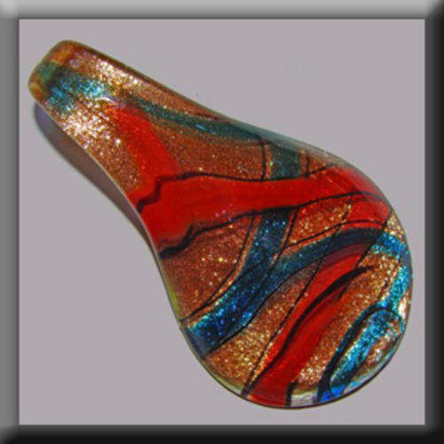 Lampglass Teardrop shaped Pendant Bronze in colour with Red, Blue & Black detail