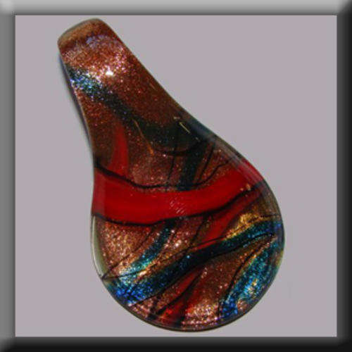 Lampglass Teardrop shaped Pendant Bronze in colour with Red, Blue and Black detail
