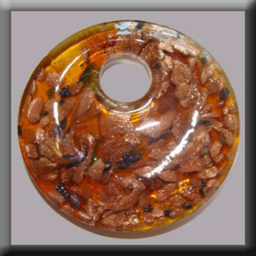 Lampglass Round shaped Pendant Dark Yellow in colour with Bronze & Blue Detail