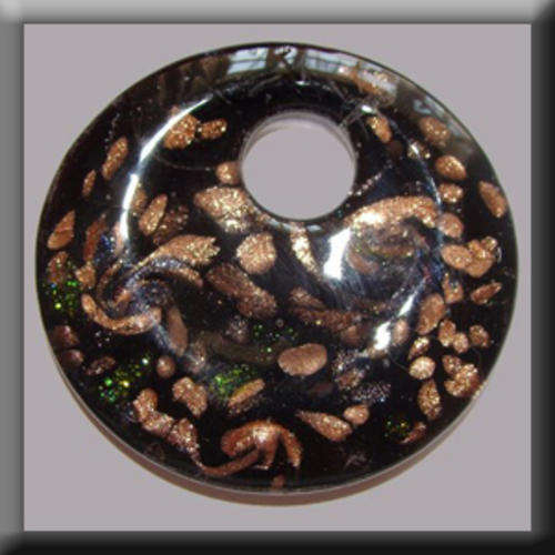 Lampglass Round shaped Pendant Purple in colour with Bronze & Green detail