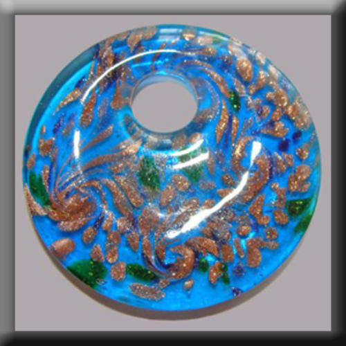Lampglass Round shaped Pendant Blue in colour with Bronze & Green detail