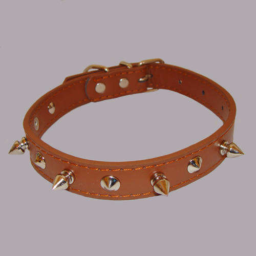 Fido Dog Collar with Spike Shape Studs - Brown (44cm) For Medium Dog