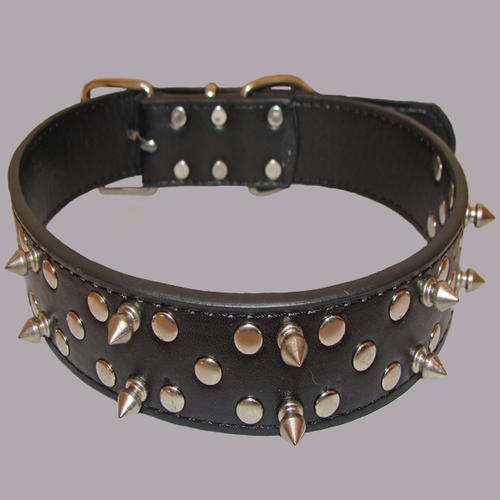 Fido Dog Collar with Spike Shape Studs - Black (69cm) For Large Dog