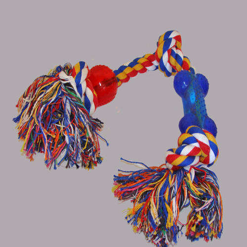 Multi-Colour Weaved Doggie Pull Toy with Double Teether