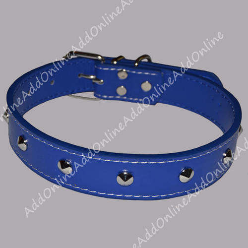 Fido Dog Collar with Semi Spike Shape Studs - Blue (56cm) For Large Dogs