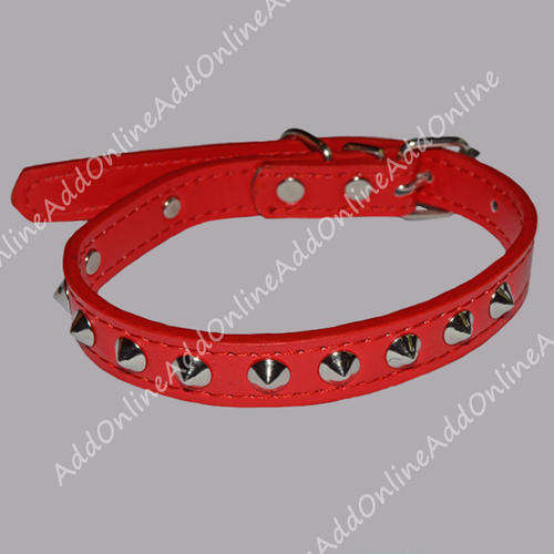 Fido Dog Collar with Semi Spike Shape Studs & Engraving Plate - Red (44cm) For Medium Dog