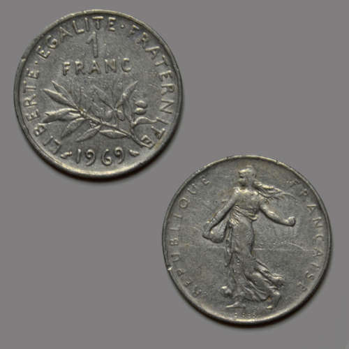 1 Franc 1969 France Coin - he Sower, designed by Oscar Roty in 1900: a national emblem of the French