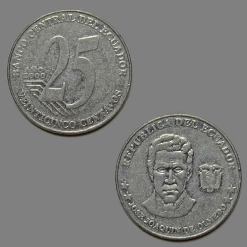 25 Centavos 2000 Ecuador Coin - REPUBLICA DEL ECUADOR **JOSE JOAQUIN DE OLMEDO**