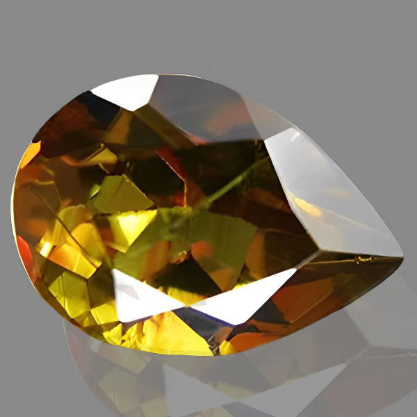 Titanite 0.85ct Yellow Brown Tints of Green Colour Pear, Gemstone