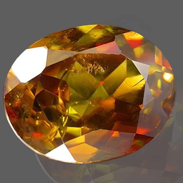 Titanite 2.27ct Yellow Brown Tints of Green and Red Colour Oval, Gemstone