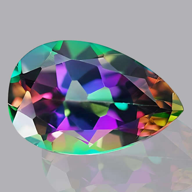 Topaz Mystic 8.13ct Multi Colour  Pear, Gemstone - Tiny Chip on back