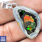 NATURAL ETHIOPIAN OPAL ROUGH 925 STERLING SILVER PENDANT +925 STERLING SILVER CHAIN