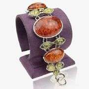 Multicolor Oval Baltic Amber Multi Gem Silver Link Bangle Bracelet