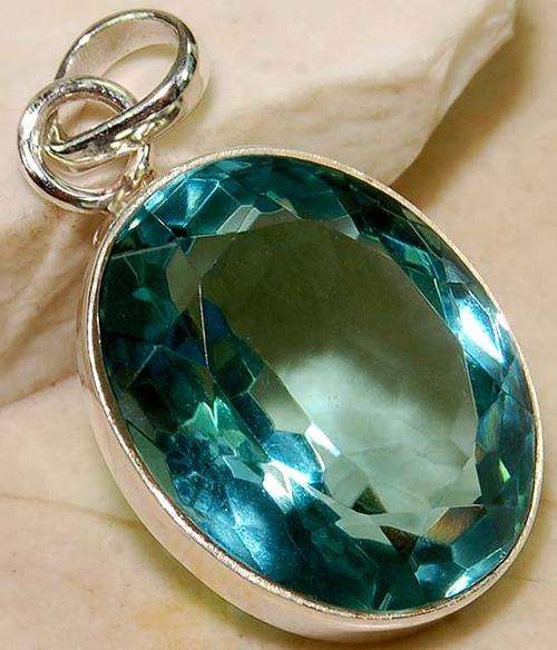 16CT Aquamarine 100% Pure 925 Solid Sterling Silver Pendant 1 1/4" Inches Long