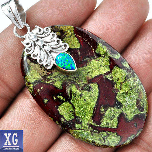 17g DRAGON STONE & FIRE OPAL 925 STERLING SILVER PENDANT