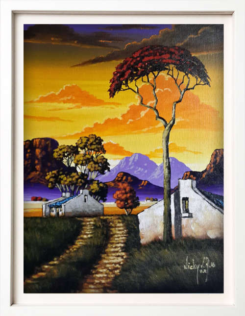 SUNSET - AN ORIGINAL NICKY VAN RENSBURG PAINTING 400 x 300 MM (Value R 3900)