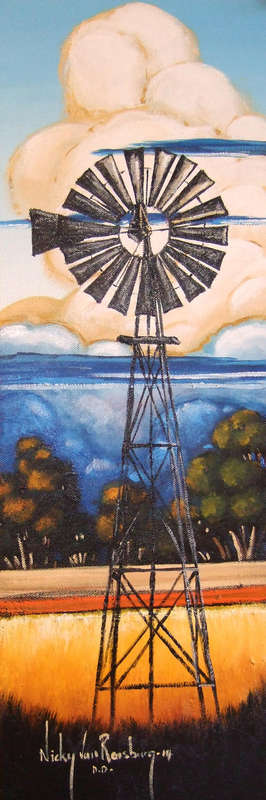 The Windmill - AN ORIGINAL NICKY VAN RENSBURG PAINTING (600 x 200 MM)