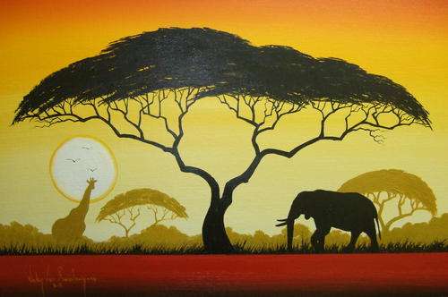 SUNSET BUSHVELD.ORIGINAL PAINTING BY NICKY VAN RENSBURG.781X500mm.