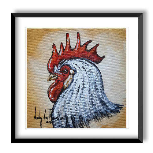 Rooster2- AN ORIGINAL NICKY VAN RENSBURG PAINTING 150 x 150 MM - KITCHEN DECOR (Value R950)