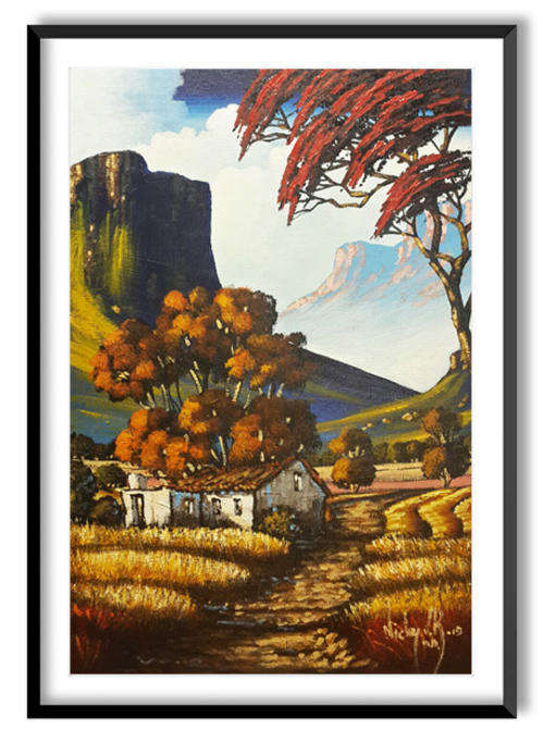 MOUNTAIN VIEW - AN ORIGINAL NICKY VAN RENSBURG PAINTING 450 x 300 MM (Value R 4500)