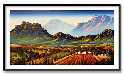 MOUNTAIN VIEW - AN ORIGINAL NICKY VAN RENSBURG PAINTING 600 x 325 MM (Value R 5400)