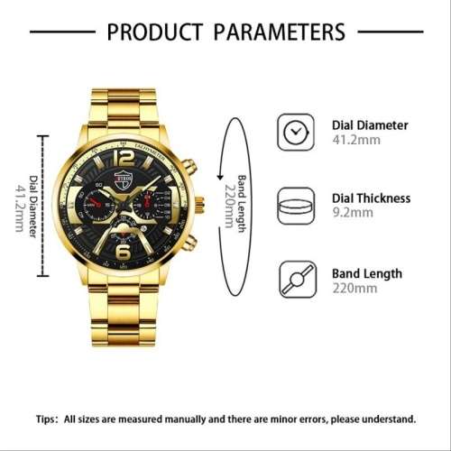 DEYROS Fashion Men`s Gold Stainless Steel Quartz Watch