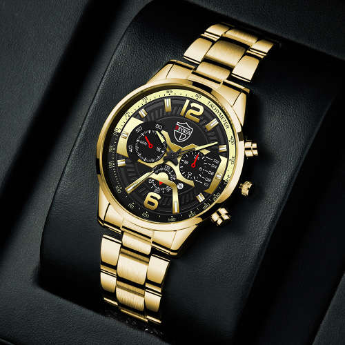 DEYROS Fashion Men`s Gold Stainless Steel Quartz Watch
