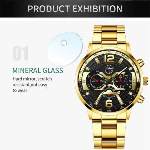 DEYROS Fashion Men`s Gold Stainless Steel Quartz Watch
