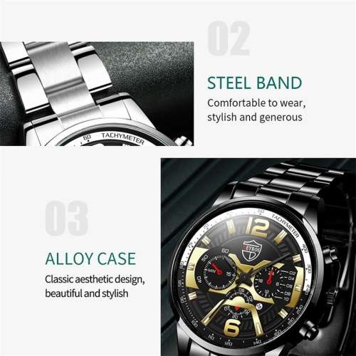 DEYROS Fashion Men`s Gold Stainless Steel Quartz Watch
