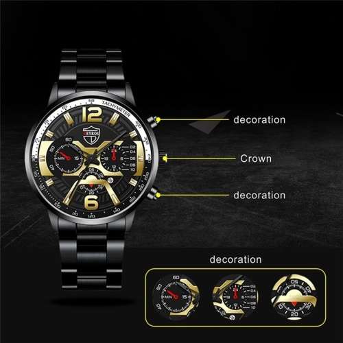 DEYROS Fashion Men`s Gold Stainless Steel Quartz Watch