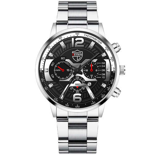 DEYROS Fashion Men`s Silver Stainless Steel Quartz Watch
