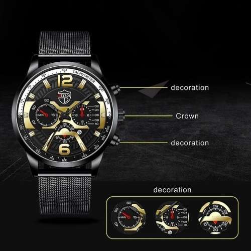 DEYROS Men`s Mesh Steel Black With White Watch