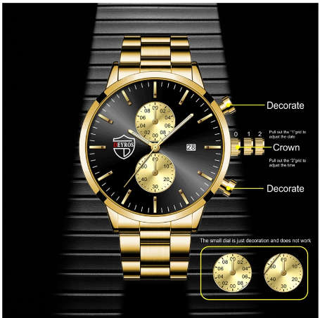 DEYROS Men`s Black Steel Watch