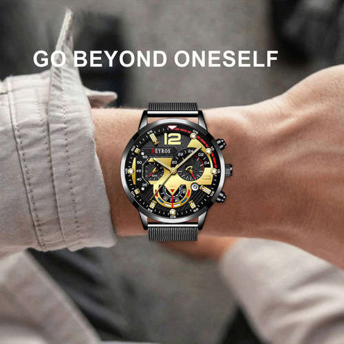 Mens Luxury Watch Mesh Belt Quartz