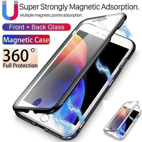 360° Magnetic Metal Case Front+Back Glass Cover For Iphone 11/11 Pro/12/12 Pro/12 Mini/12 Pro Max
