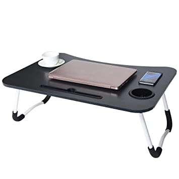 Multi-Purpose Foldable Laptop Table with Cup Holder and iPad/Tablet Slot