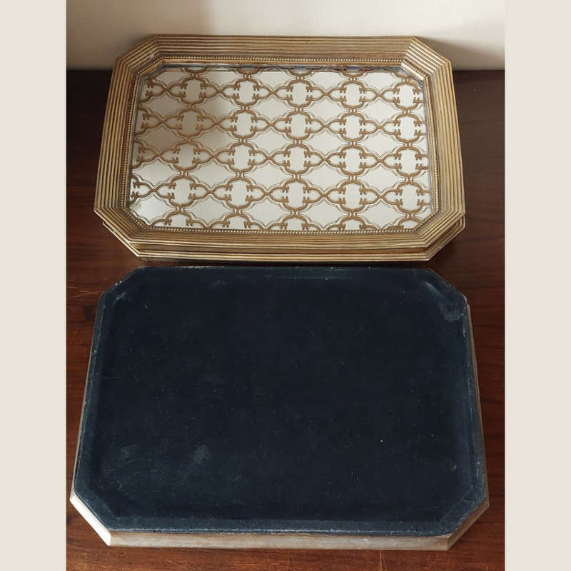 Oblong Octagonal Gold Mirrored Display Trays