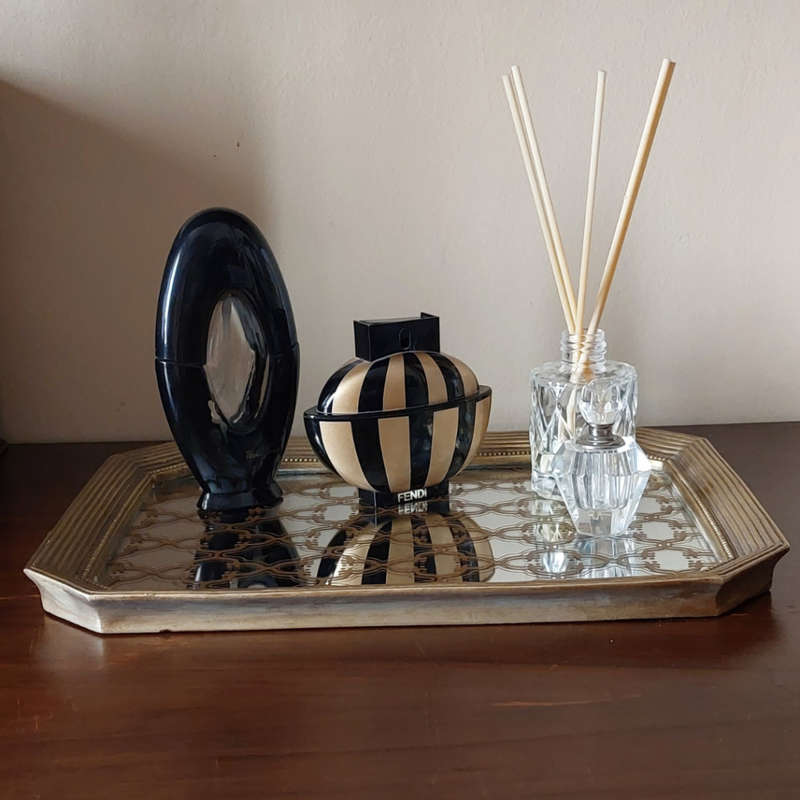 Oblong Octagonal Gold Mirrored Display Trays