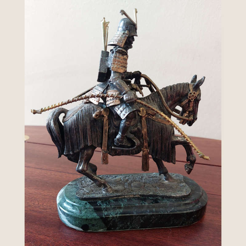 Bronze and Gilt Metal Samurai Warrior on Horseback