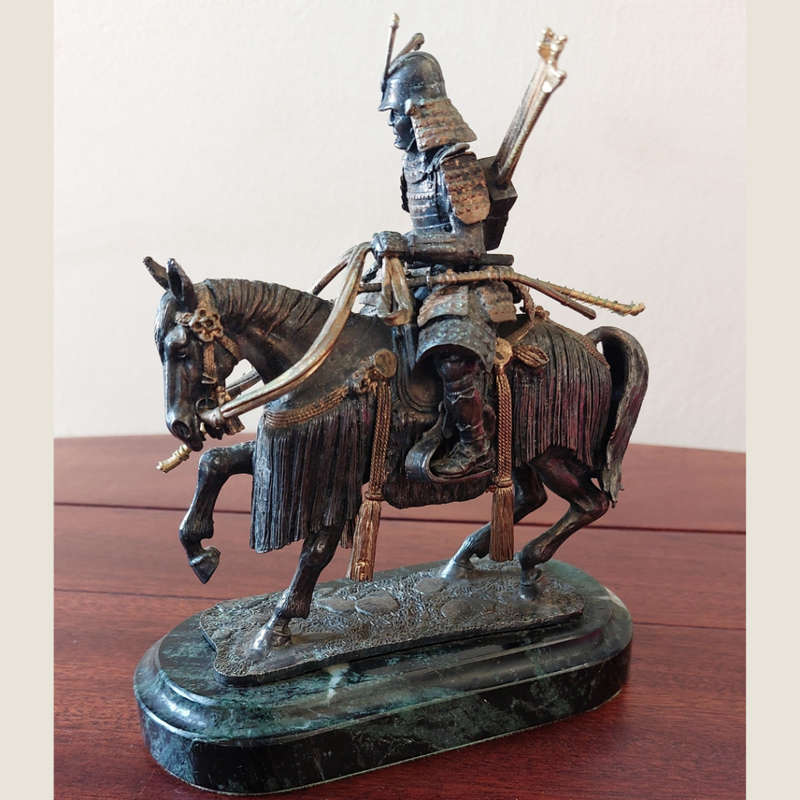 Bronze and Gilt Metal Samurai Warrior on Horseback